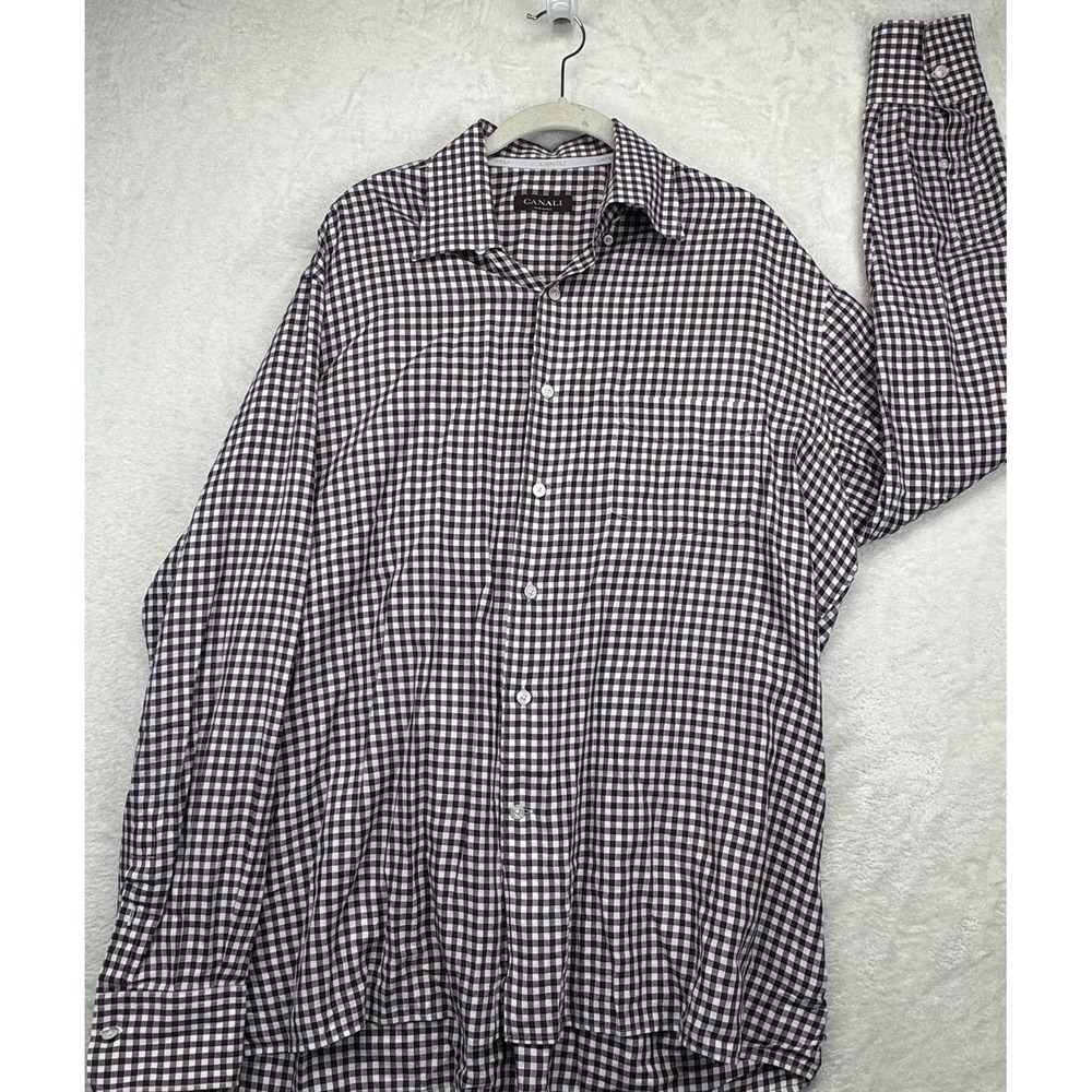 Canali‎ Dress Shirt Men's Purple Gingham Check Luxury Italian Button Front
